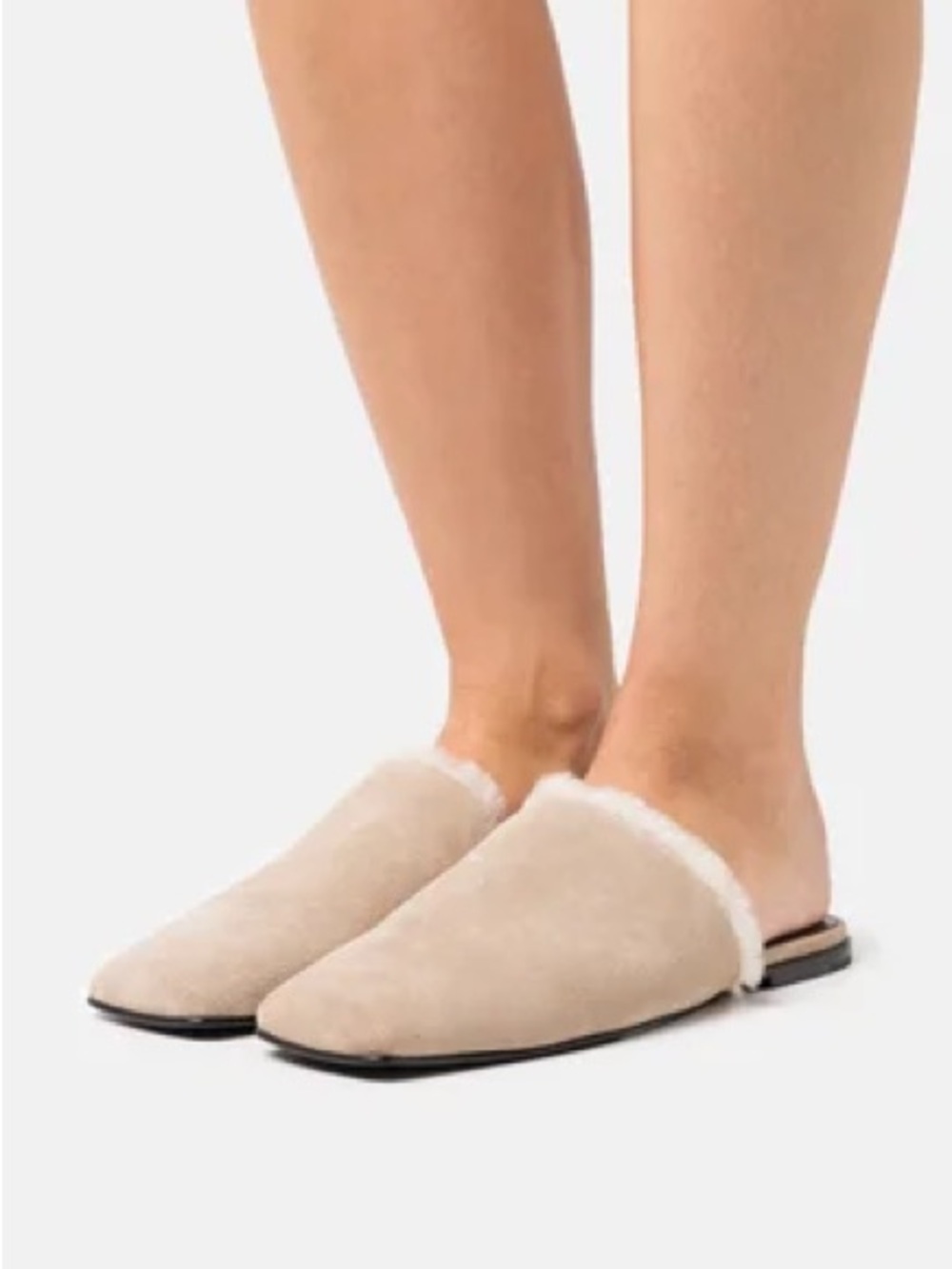 Proenza Schouler Shearling Trim Suede Flat Mules Size 38 - Light Beige Brand New
